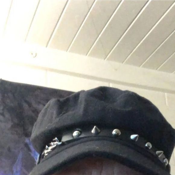 Black silver studded chain biker/military botique style hat new - Picture 8 of 8